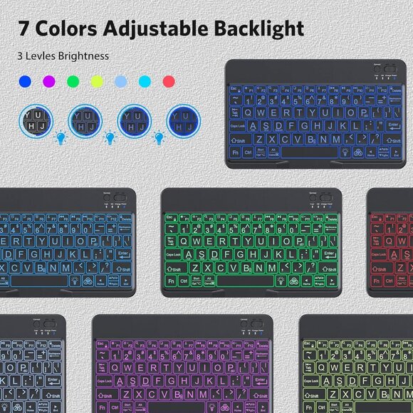Large Print Mini  Bluetooth Keyboard w/ 7-Color Backlight – Rechargeable - Picture 4 of 5